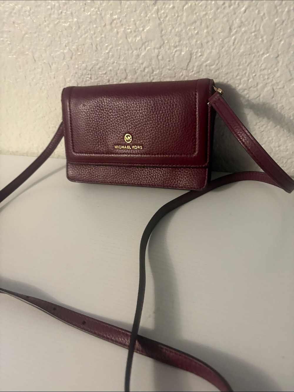 Michael Kors Burgundy Pebbled Leather Compact Crossbody